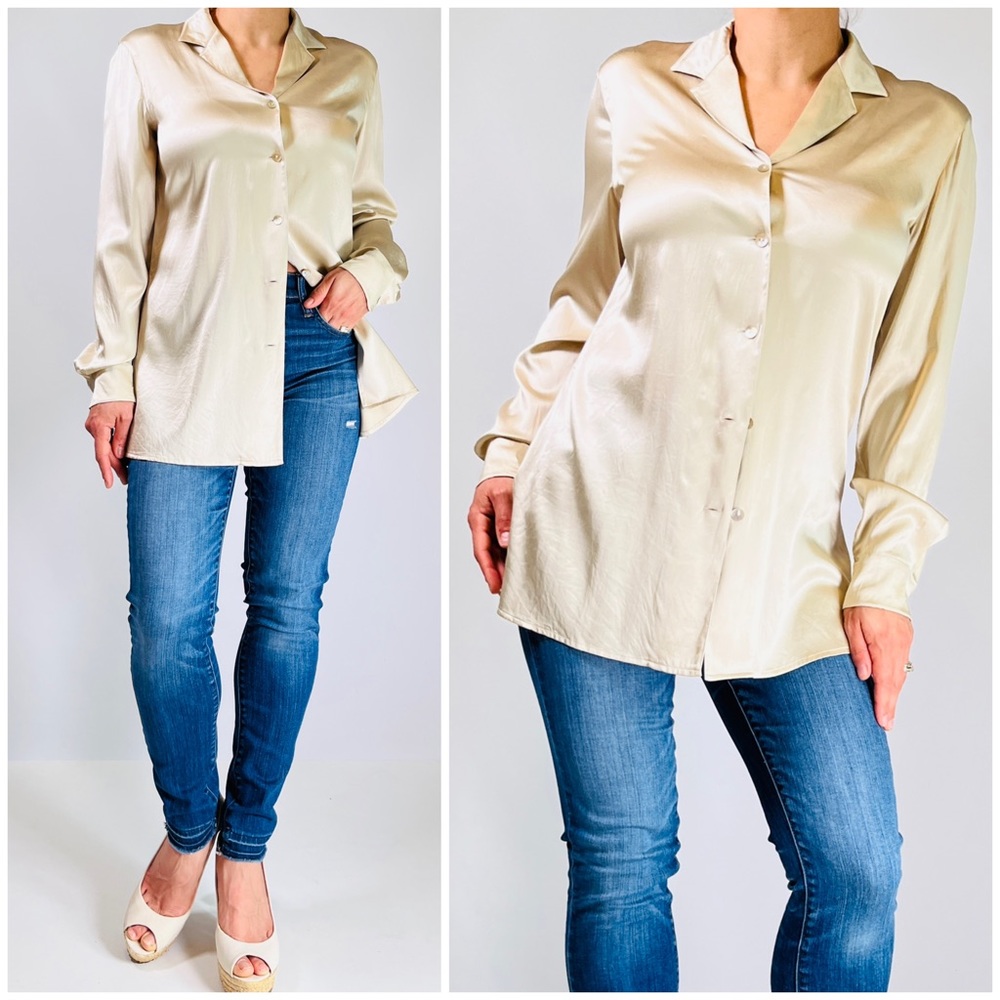 SILK CLUB Womans Blouse  Silk Top Shirt Cream M